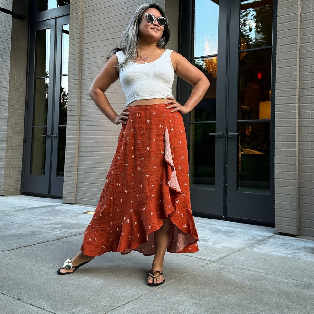 Toad&Co Manzana Ruffle Maxi Skirt Organic Cotton Prairiecore Cottagecore Large